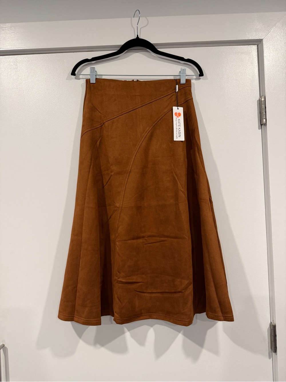 NWT Kate Kasin brown suede midi skirt
